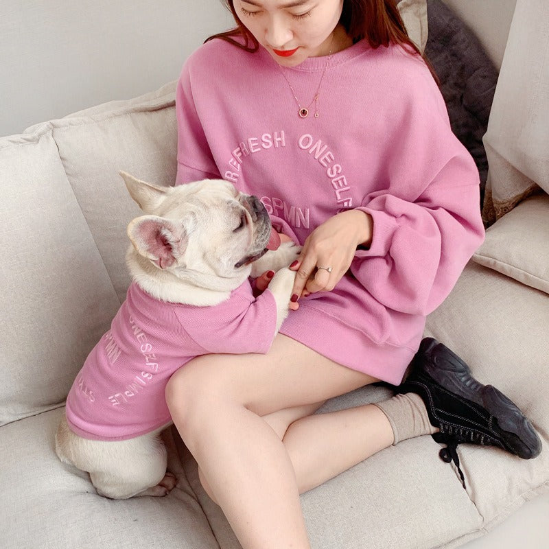 Spring And Autumn Kitten Pet Parent-Child Clothing Cat Clothes Embroidered Dog Clothing Long-Sleeved T-Shirt