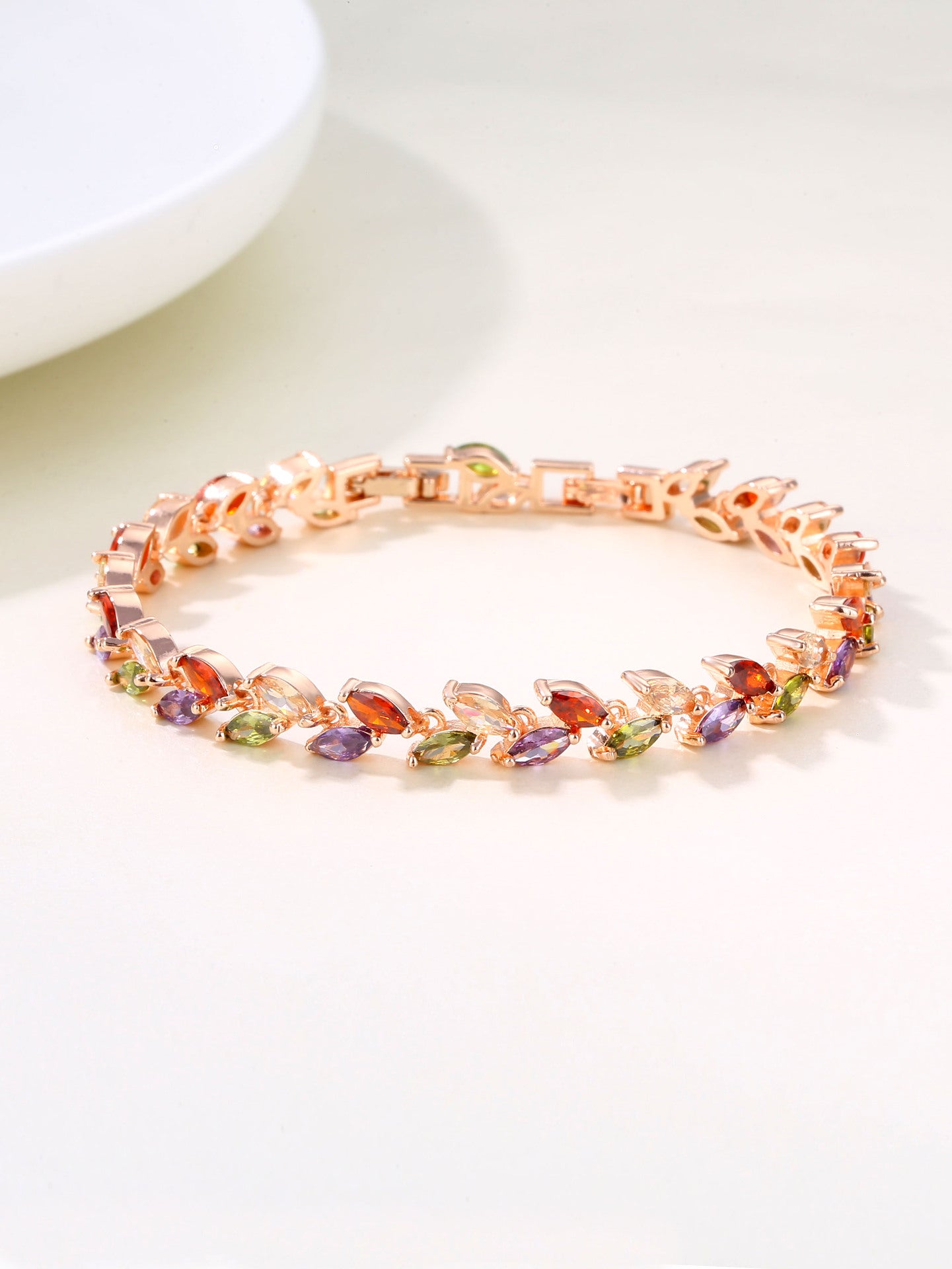 Bracelet Jewelry Fashion Colorful Crystal Willow Leaf Bracelet Copper Zircon Bracelet