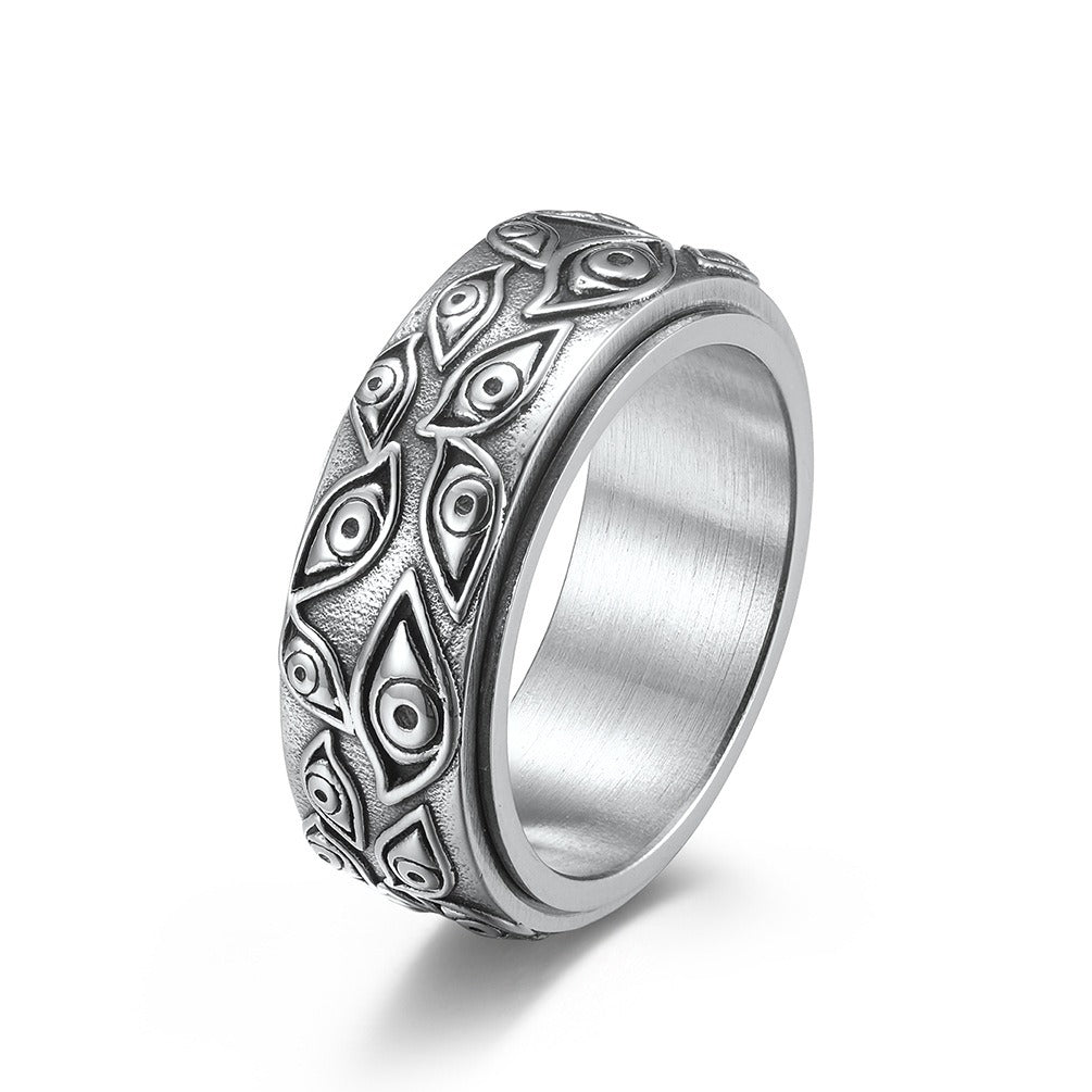 Anillo de acero inoxidable con diseño de ojo para hombre que se puede girar para mover el anillo de dedo de acero de titanio vintage, joyería para la mano