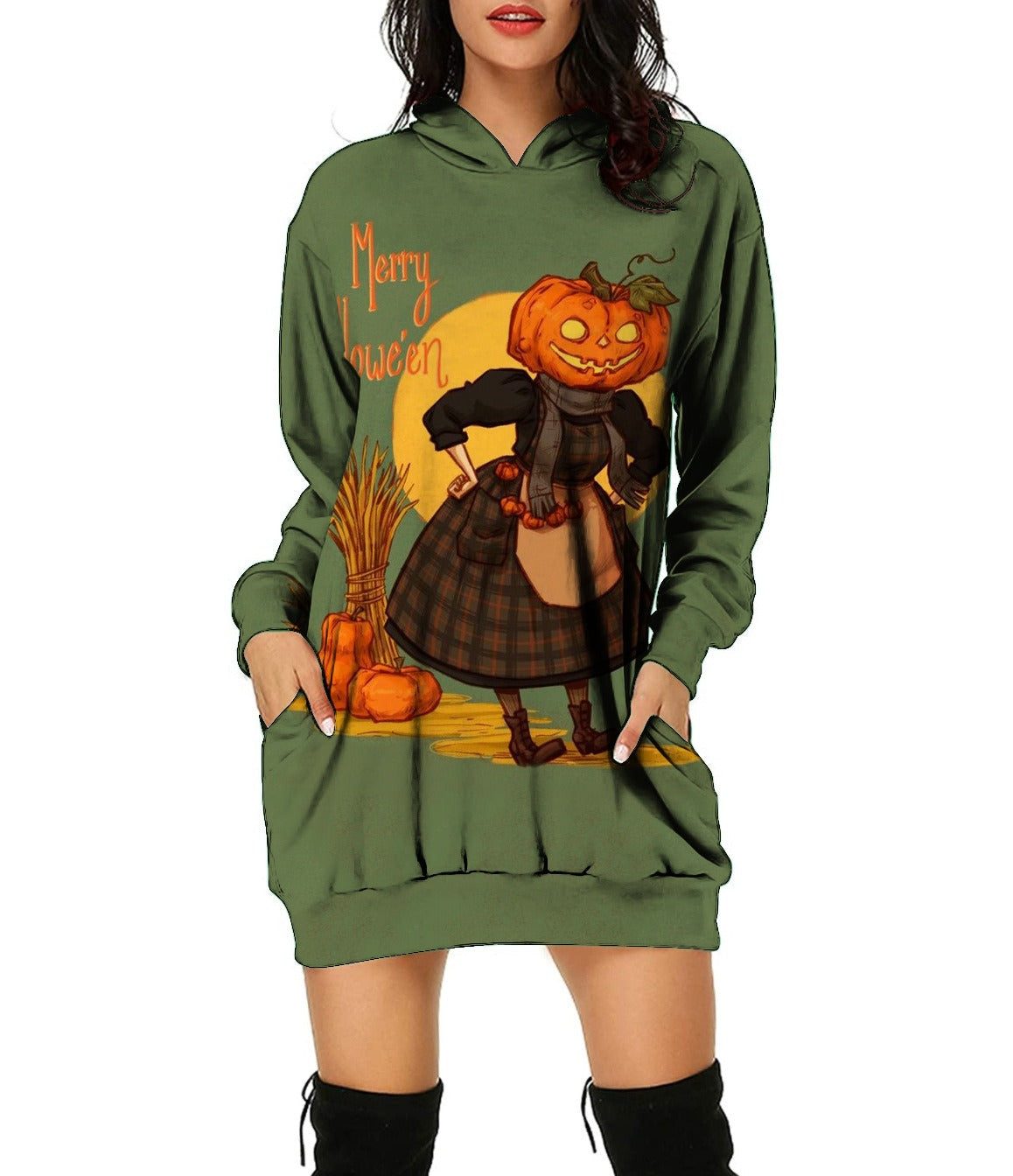 New Autumn and Winter Sweater Halloween 3D Print Loose Top Long Sleeve Hooded Pullover Sweater