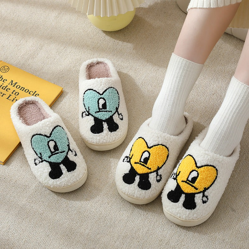 Love Korean version Autumn and Winter Couple Cotton Slippers Lovable Thick soled Cartoon Slippers in Home