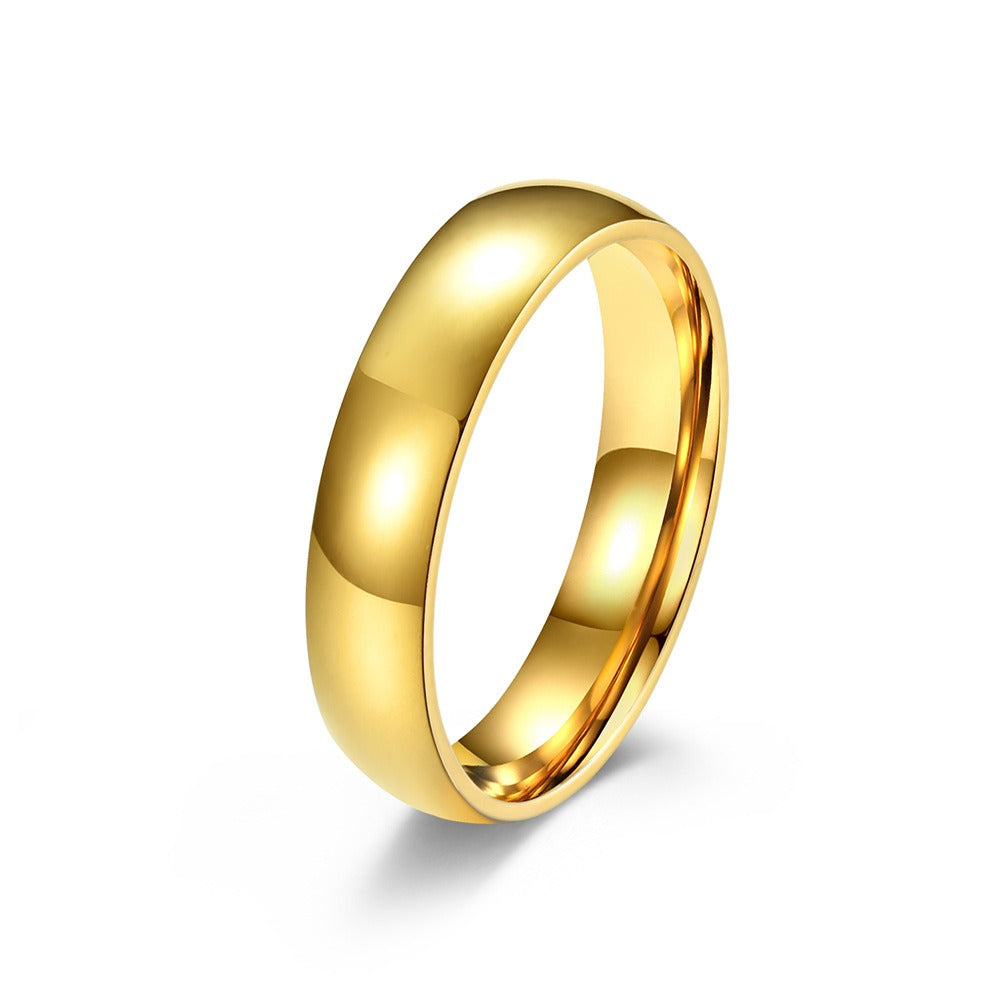 Anillo de cola de pareja individual para hombre y mujer, de acero de titanio brillante, curvado por dentro y por fuera, con espejo brillante chapado en oro negro