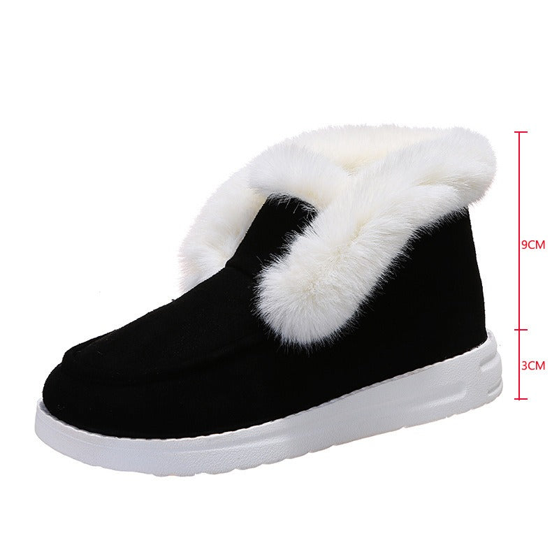 Autumn and Winter New Large Suede Warm keeping Cotton Shoes Casual Snow Shoes Low top Suede Cotton Shoes Women