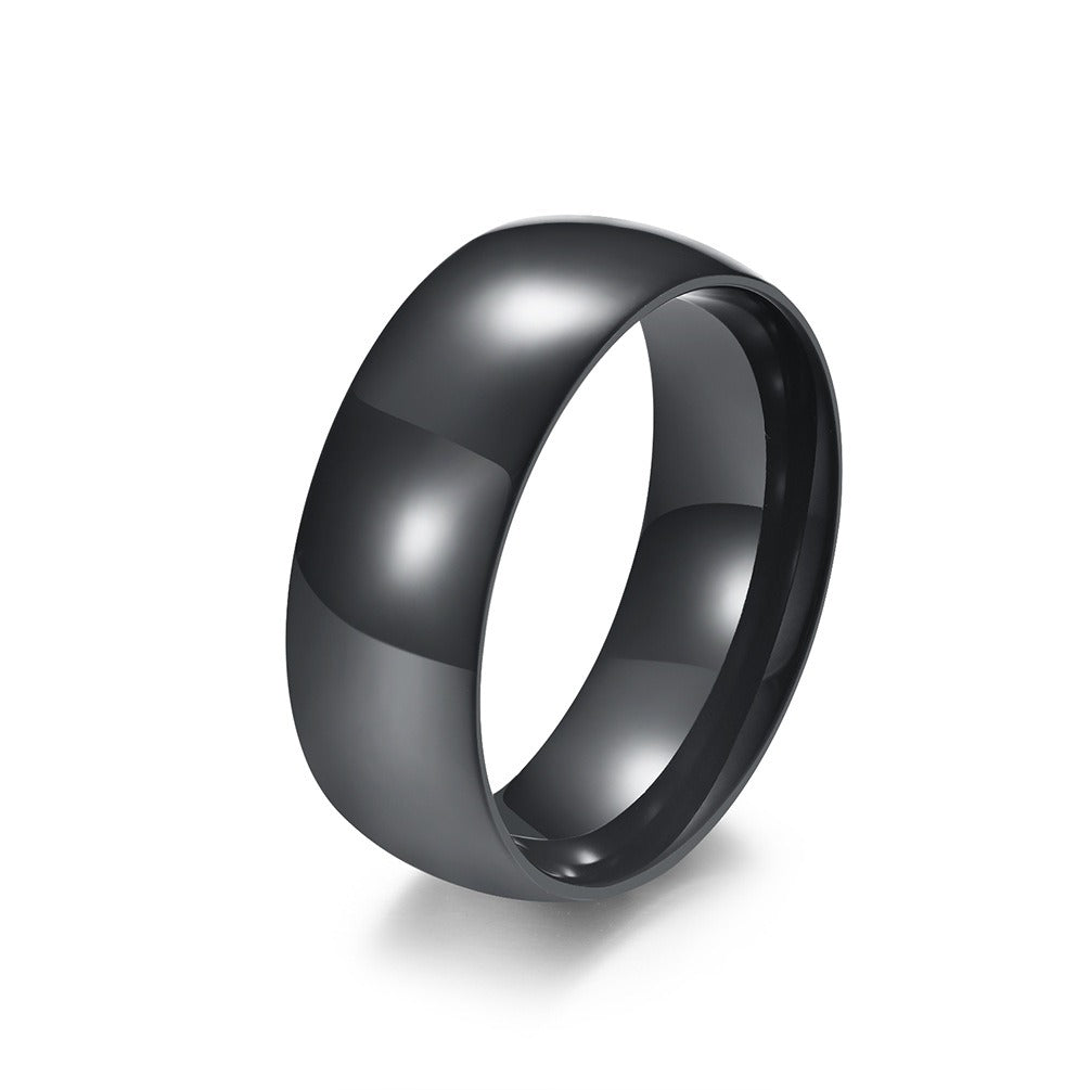 Anillo de cola de pareja individual para hombre y mujer, de acero de titanio brillante, curvado por dentro y por fuera, con espejo brillante chapado en oro negro