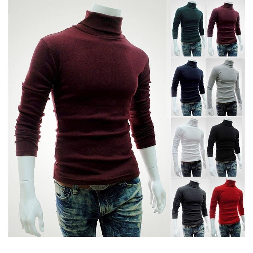 Camiseta de color sólido de nuevo estilo para hombre, suéter de cuello alto y manga larga para otoño e invierno, jersey coreano 