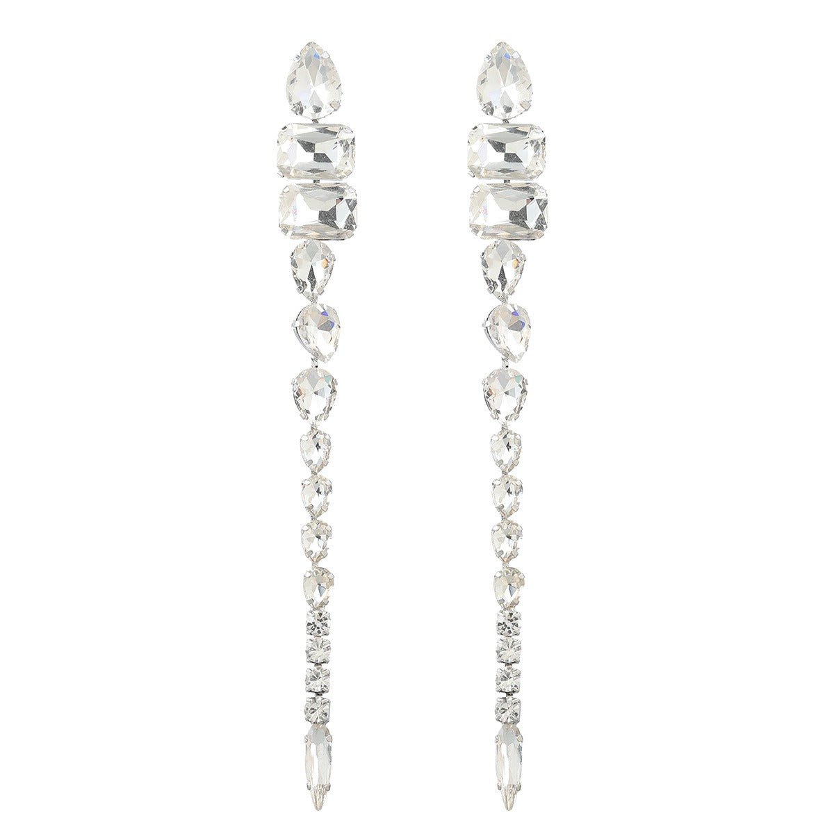 Pendientes largos exagerados con cadena de garra Super Flash de aleación de diamantes y diamantes de cristal para mujer