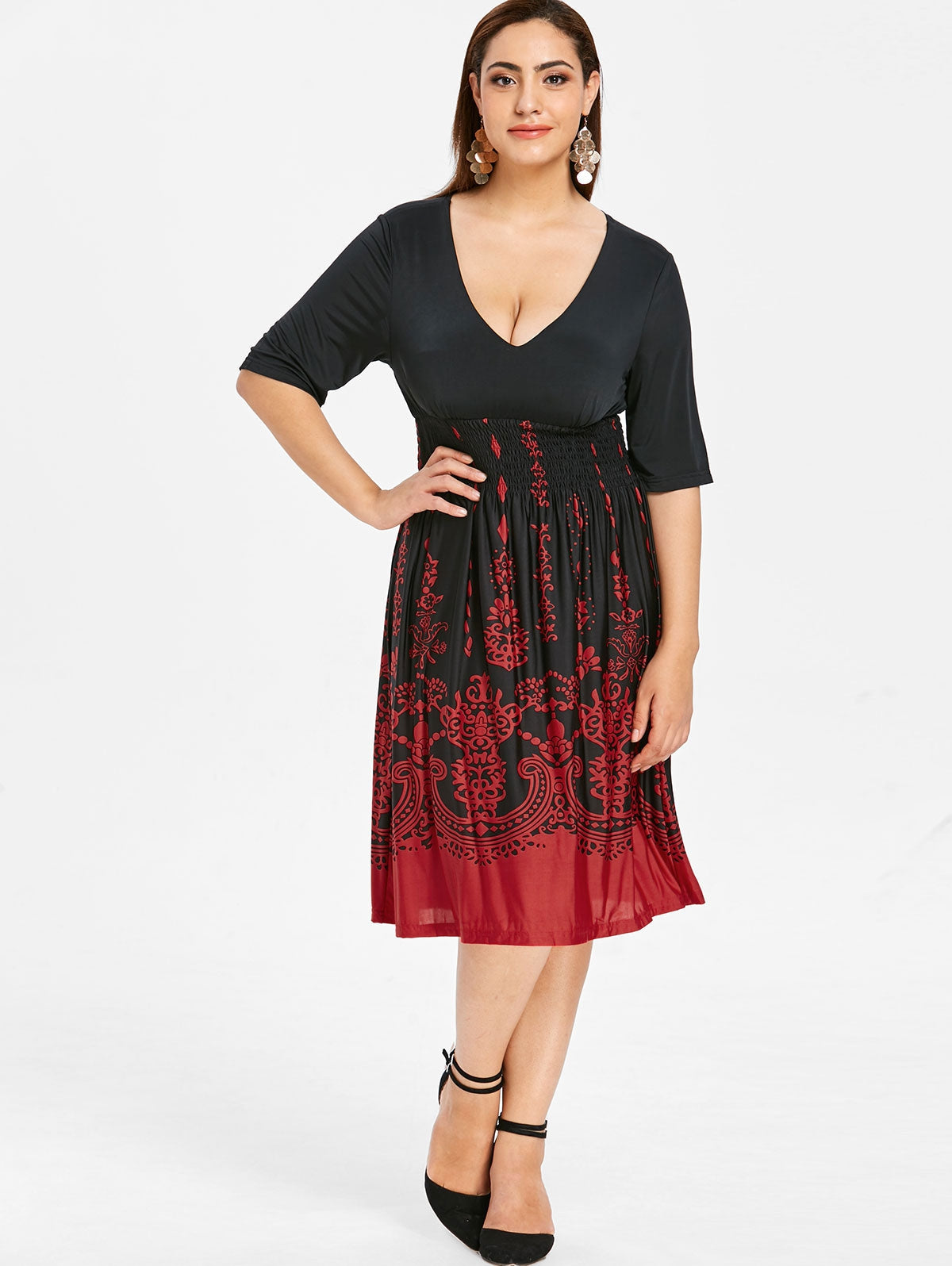 Plus Size Shirred Graphic Dress