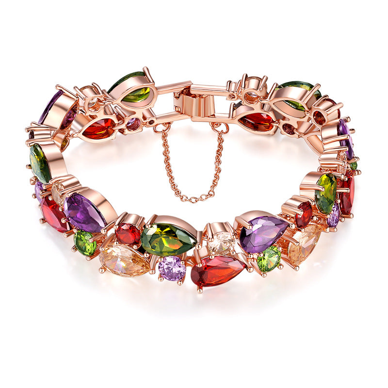 Mona Lisa Colorful Zircon Bracelet Colorful Rose Gold Bracelet Stall Boutique Exaggerated Jewelry