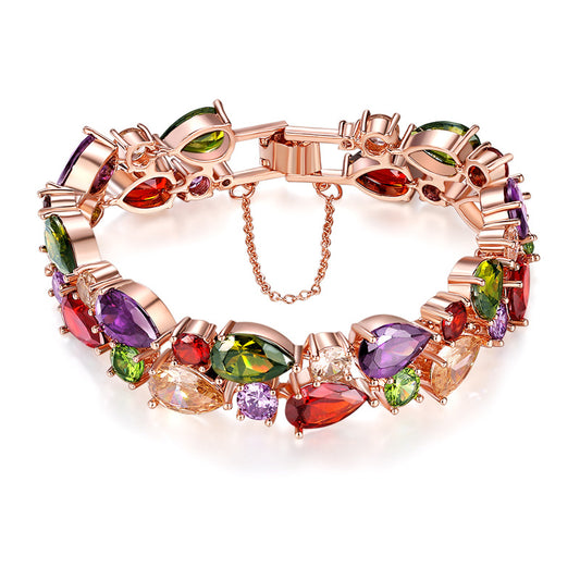 Mona Lisa Colorful Zircon Bracelet Colorful Rose Gold Bracelet Stall Boutique Exaggerated Jewelry