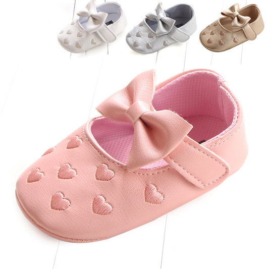 Multicolor Embroidered Peach Heart Bow Baby Shoes Baby Shoes Toddler Shoes