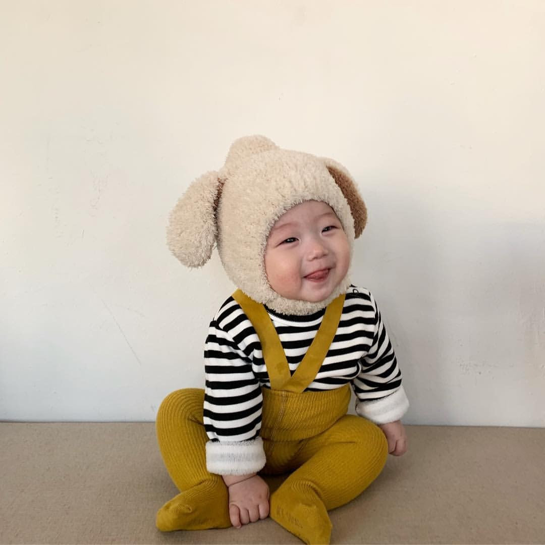 Gorro de bebé cálido para otoño e invierno, orejas de conejo de peluche, versión coreana, gorro para bebé bonito