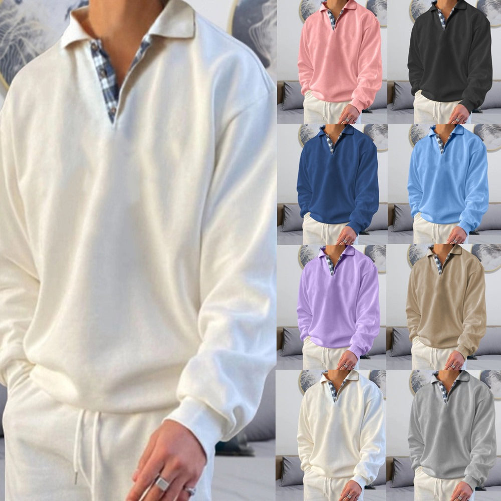 Long Sleeve V-Neck Men's Lapel Loose Sweater