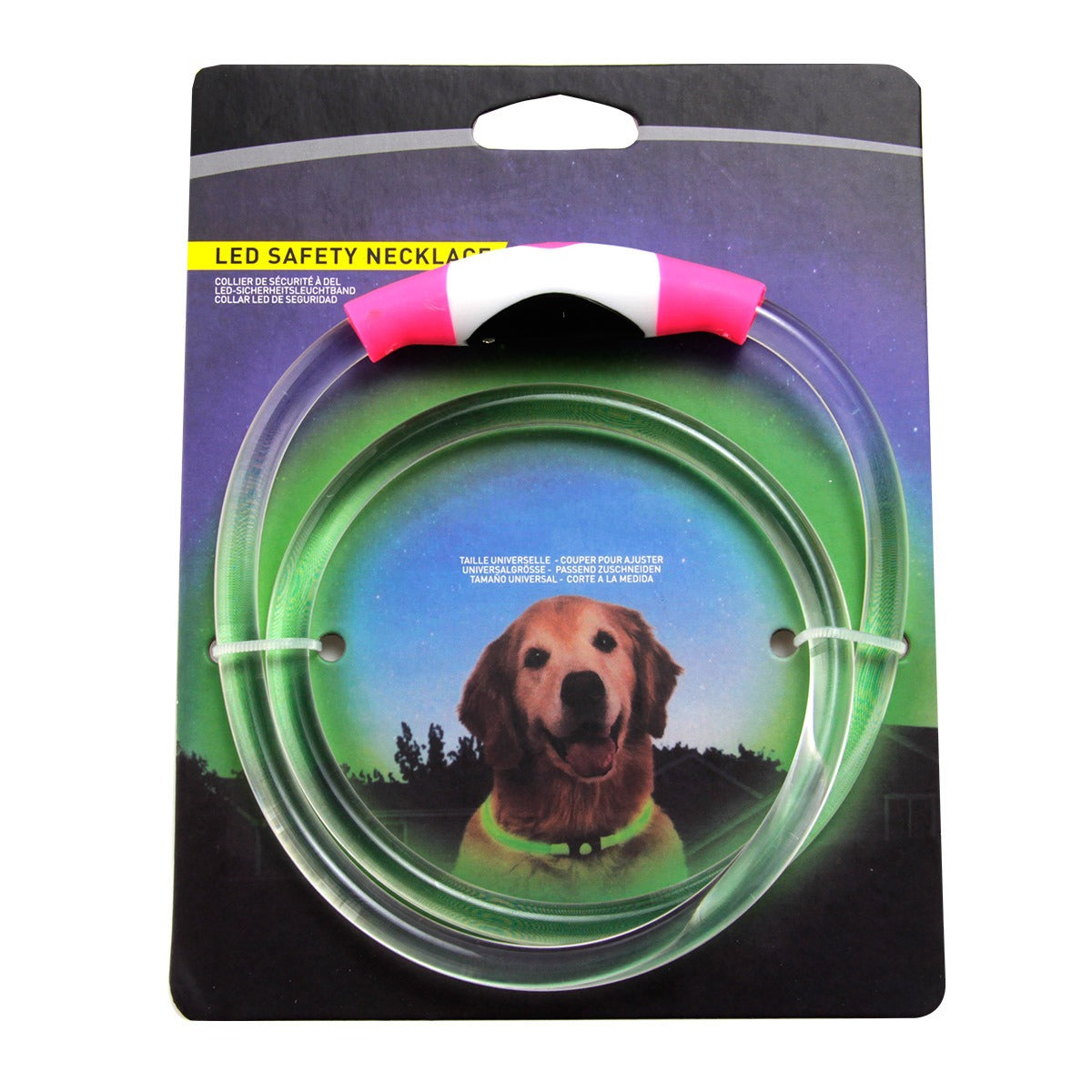 Collar para mascotas con luz LED y carcasa blanca con efecto luminoso general, ajustable libremente, para exteriores, portátil