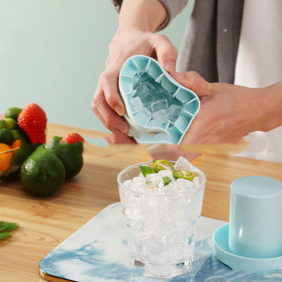 Molde portátil 2 en 1 para cubos de hielo con tapa, herramientas para ahorrar espacio en la cocina, fiestas y bar 