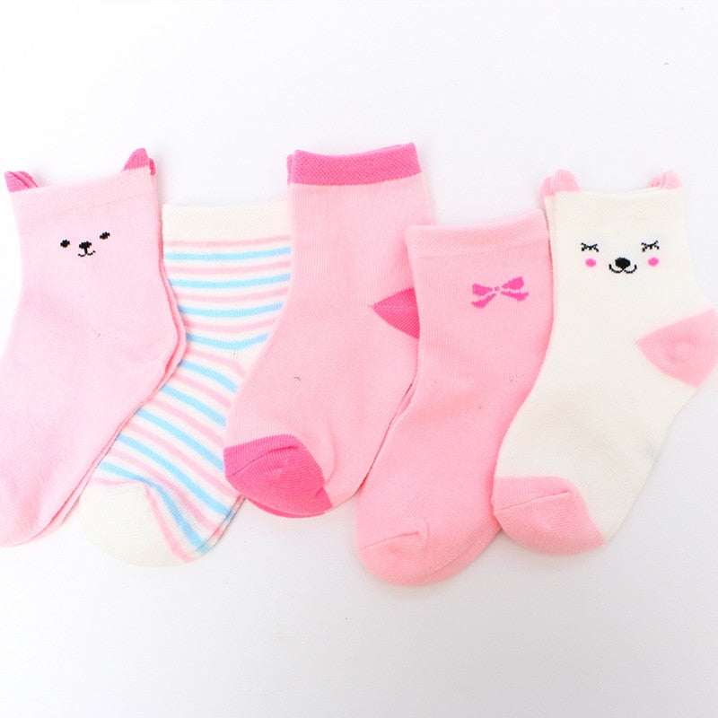 5 pares/lote de calcetines de punto de algodón suave con dibujos de gatos y animales para primavera y otoño para bebés, niños, recién nacidos, niñas y niños de 0 a 6 años