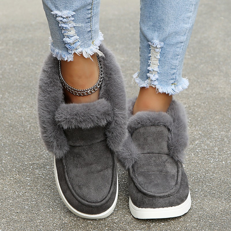 Autumn and Winter New Large Suede Warm keeping Cotton Shoes Casual Snow Shoes Low top Suede Cotton Shoes Women