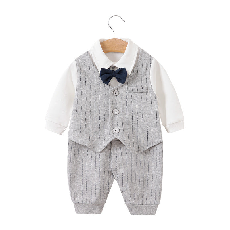 Childrens jumpsuit, babys one year old romper, long sleeved newborn hundred day gentlemanly suit, ins style childrens clothin