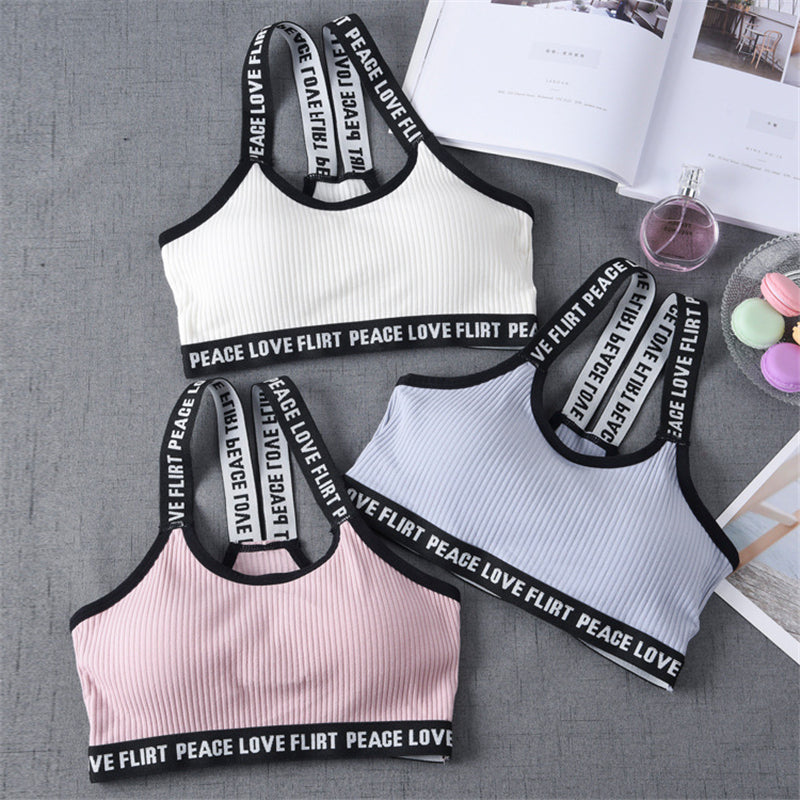 Sports Bra One Size High Elastic Stretch Sports Top Bra Cotton Letters Sports Wear For Women Gym Yoga Bra Running Tops Fitness