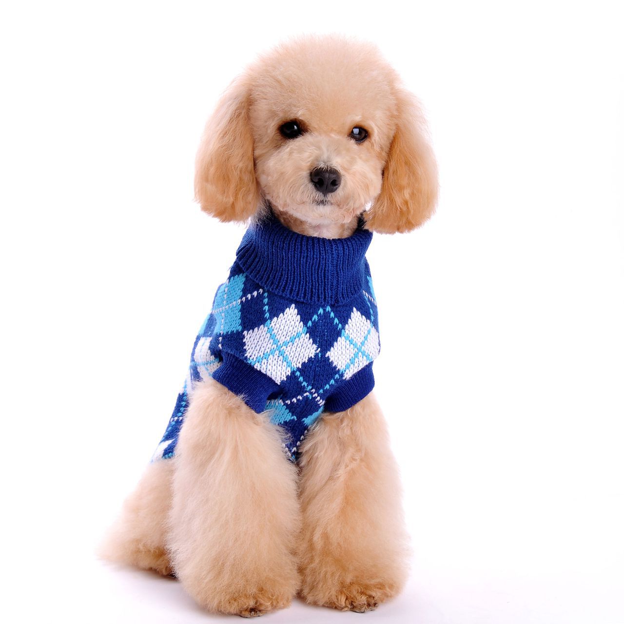 Ropa para perros Otoño Invierno Suéter geométrico con rombos Ropa de punto para mascotas Suéter de peluche para bichón, caniche y chihuahua 