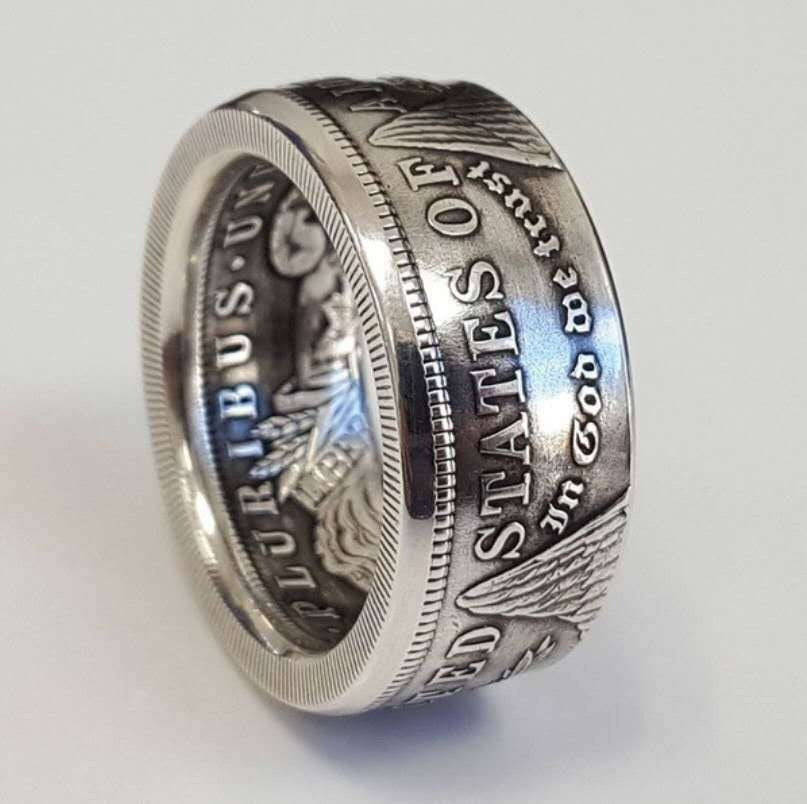 Nuevo anillo con moneda de Estados Unidos con lema del escudo de armas de Estados Unidos, anillo de barra bañado en plata tailandesa s925