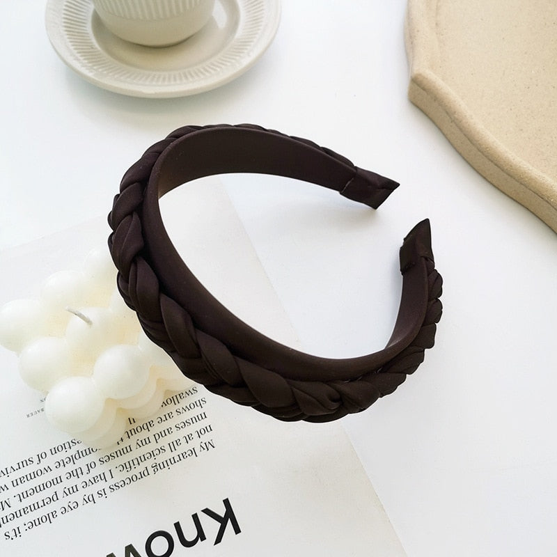 New Hair Hoop Solid Color Fabric Braided Braid Hair Accessories Headband Ladies Wide-Brimmed Hair Bundle