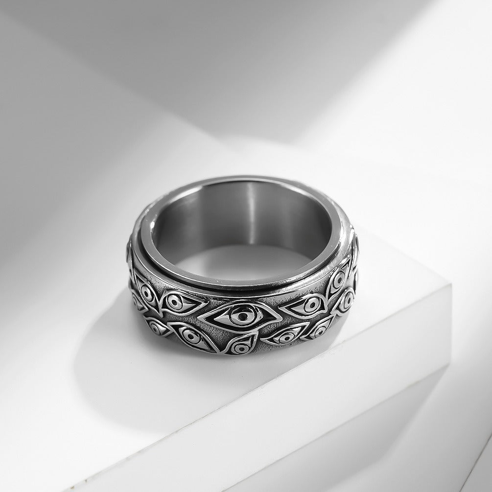 Anillo de acero inoxidable con diseño de ojo para hombre que se puede girar para mover el anillo de dedo de acero de titanio vintage, joyería para la mano