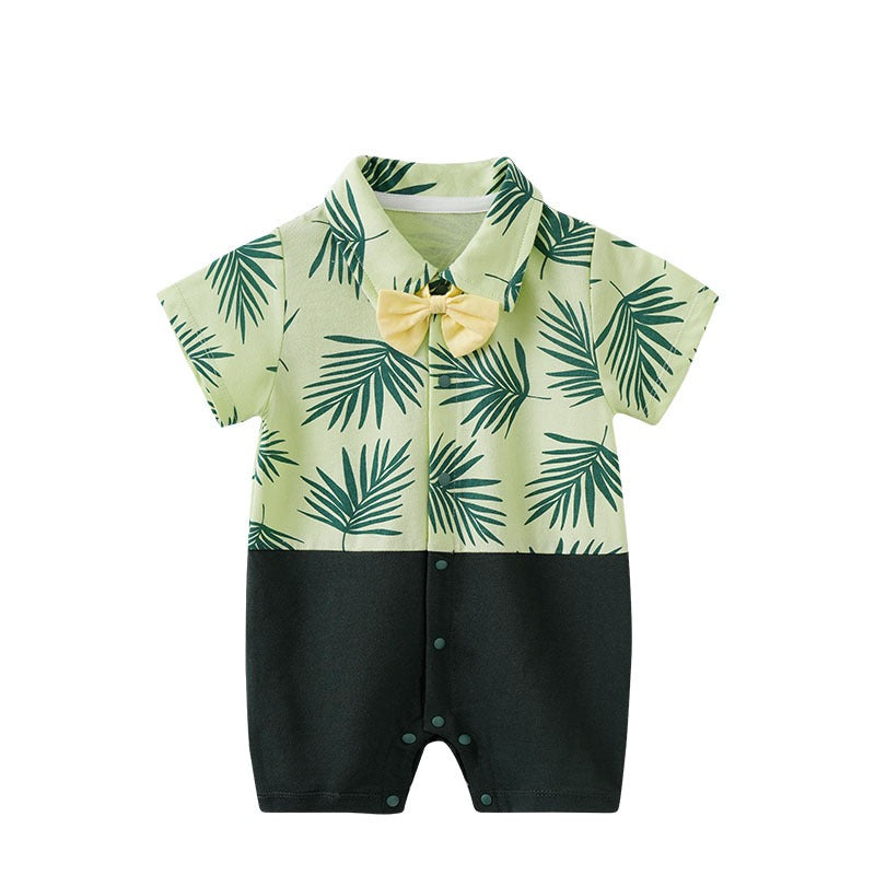 Mono de manga corta para niños, traje de gateo para bebés con estampado de estilo hawaiano, ropa fina de verano para vacaciones al aire libre para niños