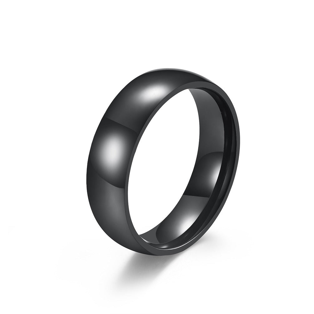 Anillo de cola de pareja individual para hombre y mujer, de acero de titanio brillante, curvado por dentro y por fuera, con espejo brillante chapado en oro negro