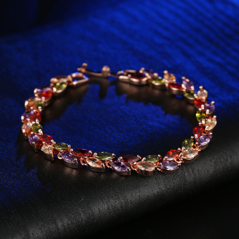 Bracelet Jewelry Fashion Colorful Crystal Willow Leaf Bracelet Copper Zircon Bracelet