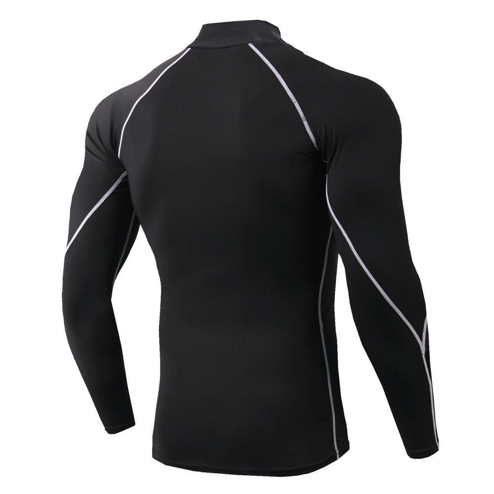 Camiseta deportiva de manga larga con cuello alto para hombre, para correr, para otoño e invierno, elástica, de secado rápido, con cuello alto 