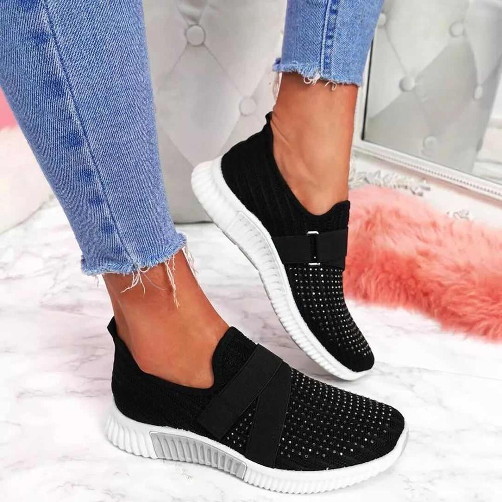 Zapatillas de deporte para mujer, nuevas, con brillantes diamantes de imitación, zapatos para mujer, sin cordones, suela cómoda, para correr y caminar, zapatos deportivos planos para mujer 