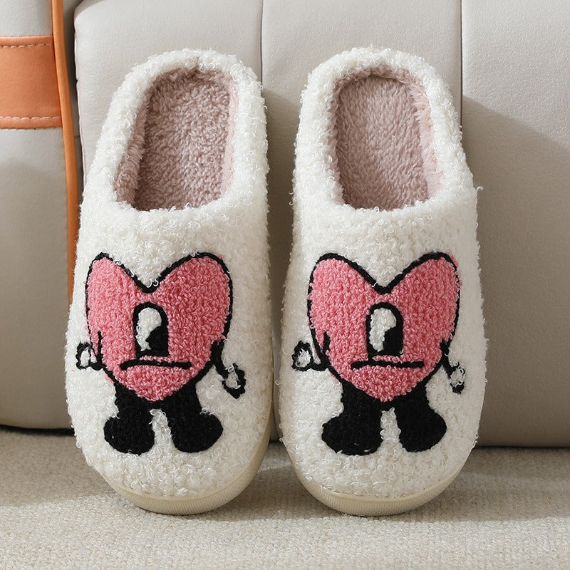 Zapatillas de algodón para parejas de otoño e invierno, versión coreana, adorables zapatillas de suela gruesa con dibujos animados para el hogar 