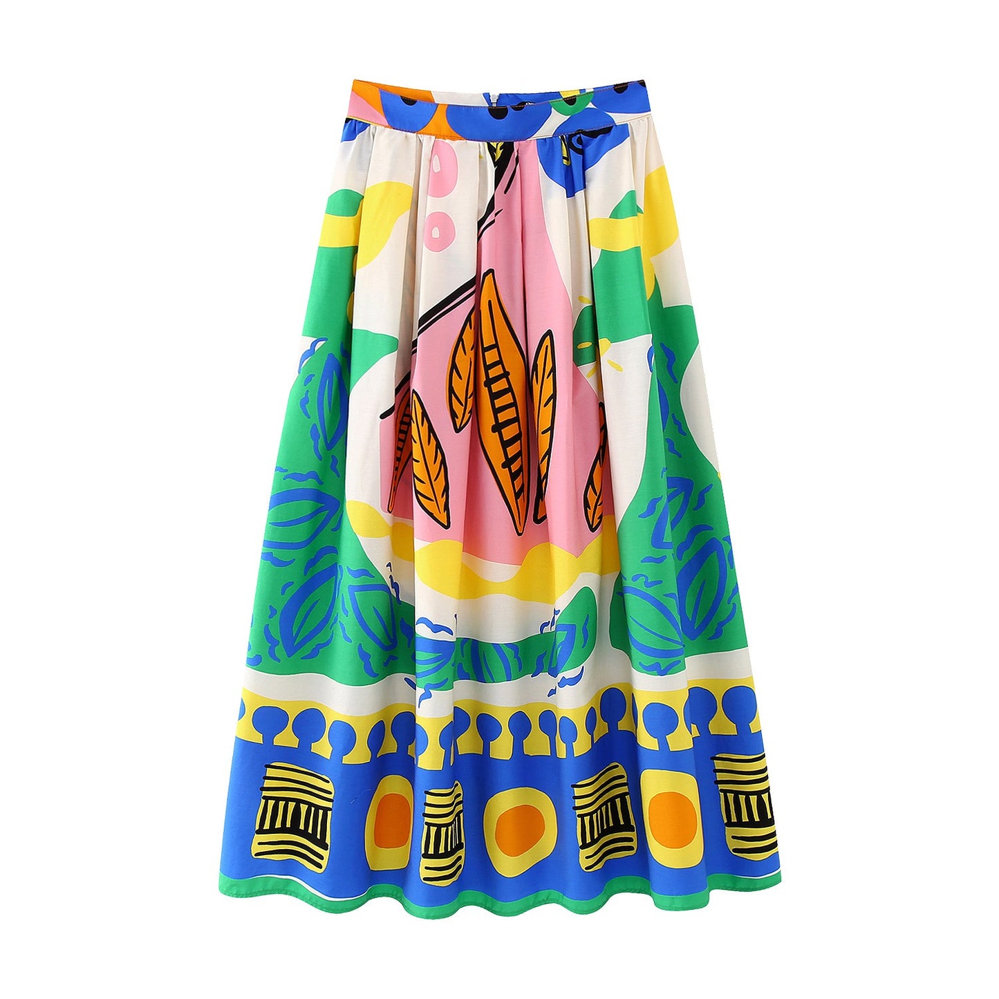 New European and American Style Printed Drawstring Top With Wide Swing Skirt