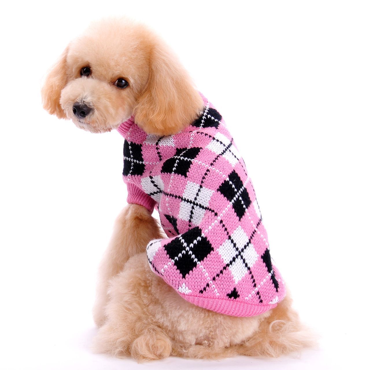 Ropa para perros Otoño Invierno Suéter geométrico con rombos Ropa de punto para mascotas Suéter de peluche para bichón, caniche y chihuahua 