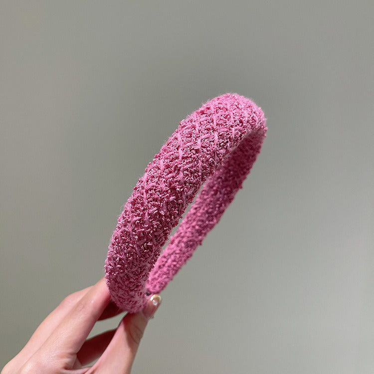 Aro para el pelo de alta clase, colección grande en rosa, versión coreana, letras geométricas pequeñas y fragantes, esponja, aro para el pelo con parte superior de calavera alta