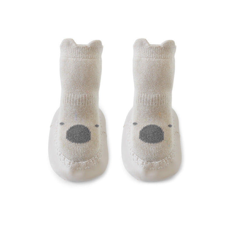 Zapatos y calcetines de bebé con suela suave y tubo medio para evitar que se deslicen al estilo coreano, calcetines de dibujos animados súper lindos para bebés y niños pequeños