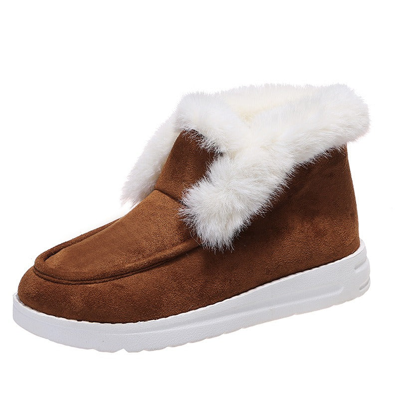 Autumn and Winter New Large Suede Warm keeping Cotton Shoes Casual Snow Shoes Low top Suede Cotton Shoes Women