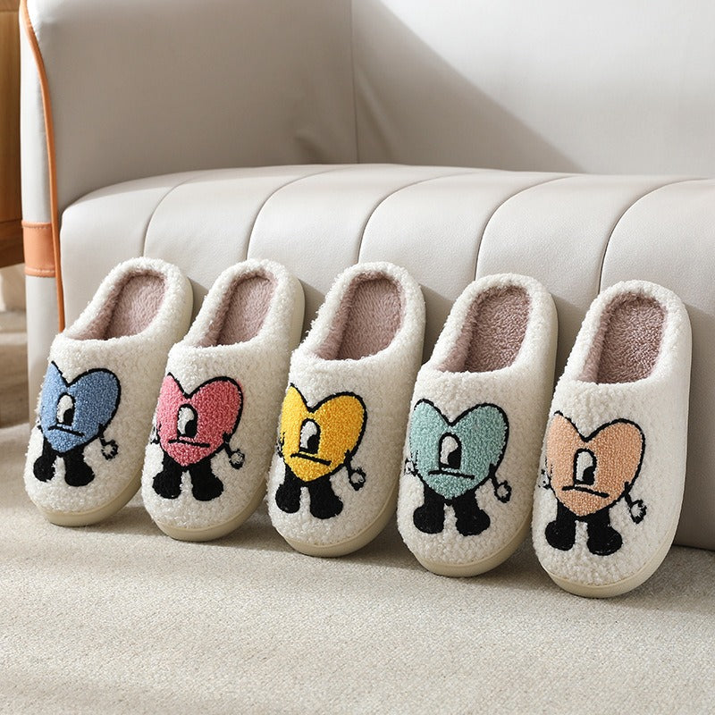 Love Korean version Autumn and Winter Couple Cotton Slippers Lovable Thick soled Cartoon Slippers in Home