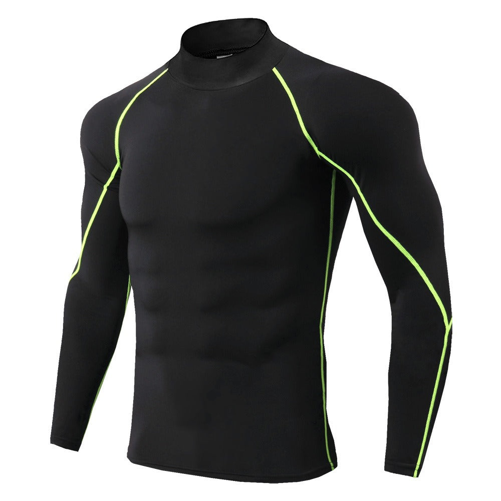 Camiseta deportiva de manga larga con cuello alto para hombre, para correr, para otoño e invierno, elástica, de secado rápido, con cuello alto 