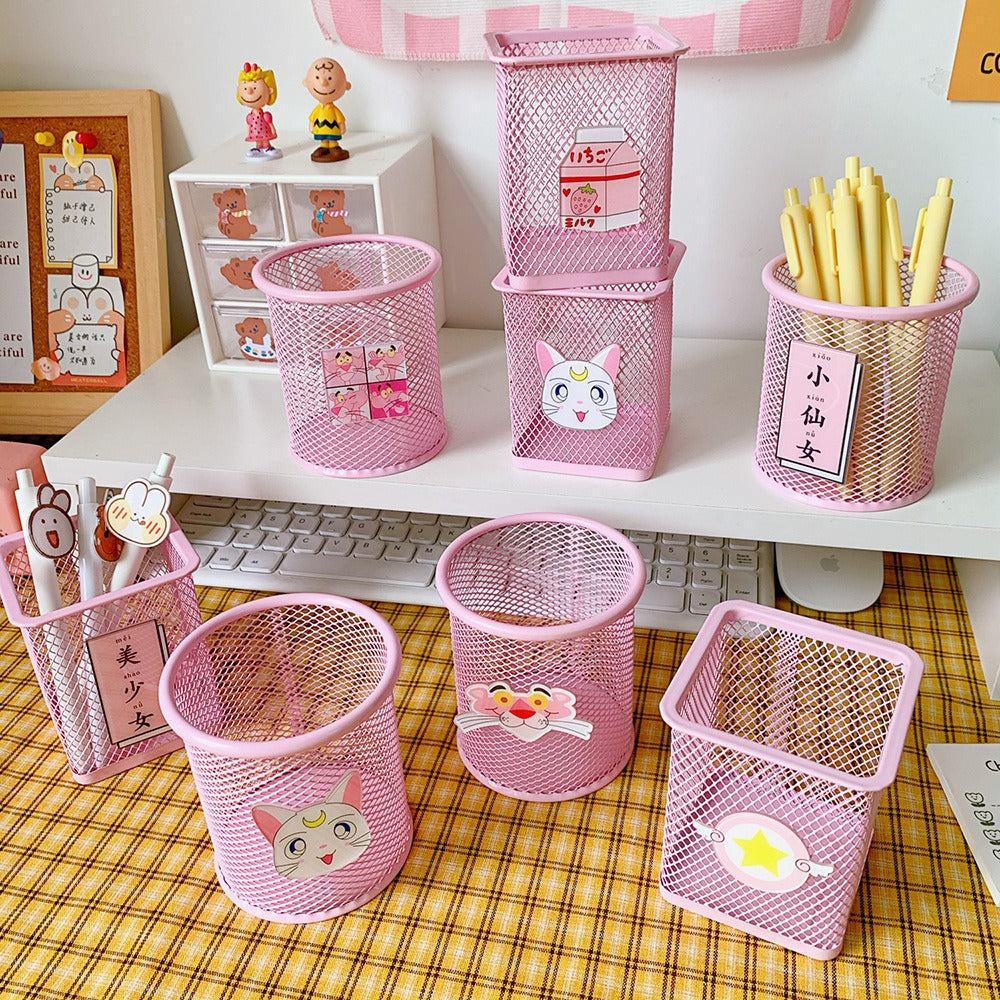 Japanese Sweet Cute Girl Heart Pink Pencil Holder Student Desktop Storage Organizing Office Supplies Stationery Storage Tube