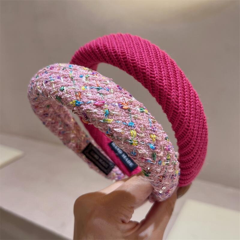 Rose Pink Large Collection High-Class Hair Hoop Korean Version Small Fragrant Geometric Letters Sponge High Skull Top Hair Hoop