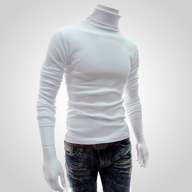 Camiseta de color sólido de nuevo estilo para hombre, suéter de cuello alto y manga larga para otoño e invierno, jersey coreano 