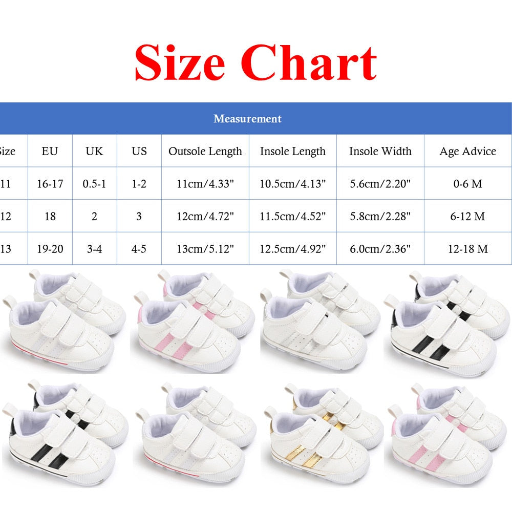 Fashion Toddler Baby 0-18M Soft Sole Hook Loop Prewalker Sneakers Baby Boy Girl Crib Shoes  Leather Sports Non-slip Walker Shoes