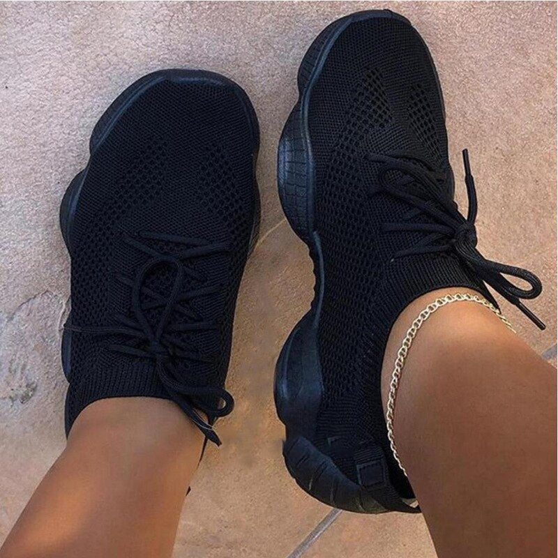 Air Mesh Women Sneaker Sock Shoes Summer Breathable Cross Tie Platform Round Toe Casual Fashion Sport Lace Up Female Girl