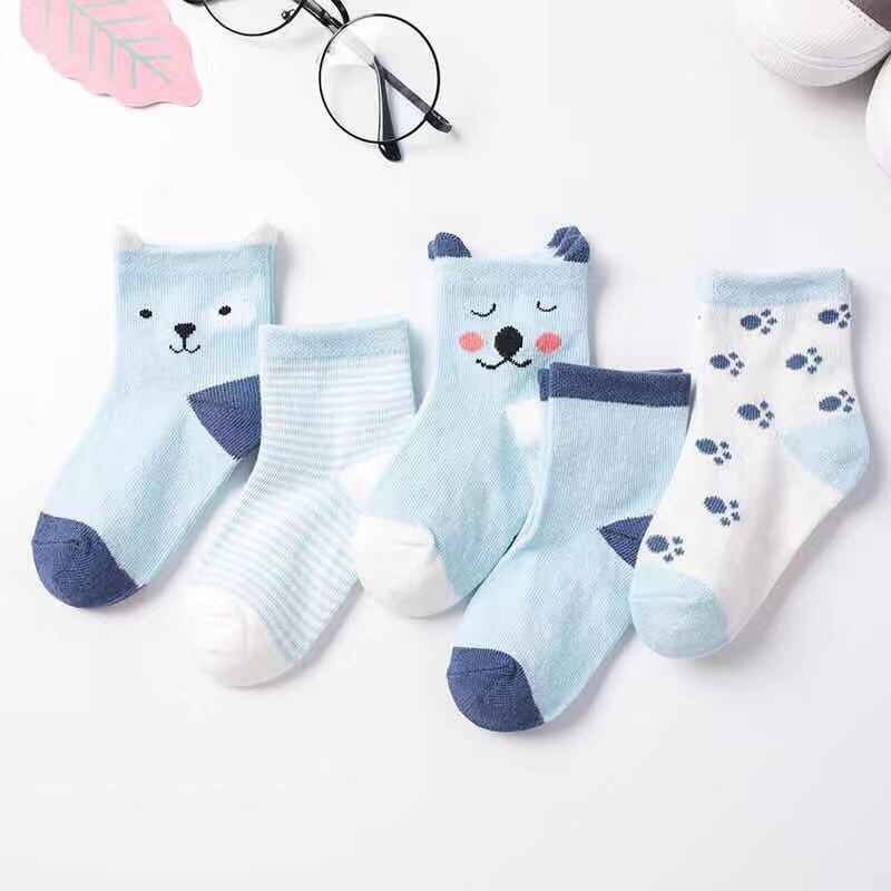 5 pares/lote de calcetines de punto de algodón suave con dibujos de gatos y animales para primavera y otoño para bebés, niños, recién nacidos, niñas y niños de 0 a 6 años