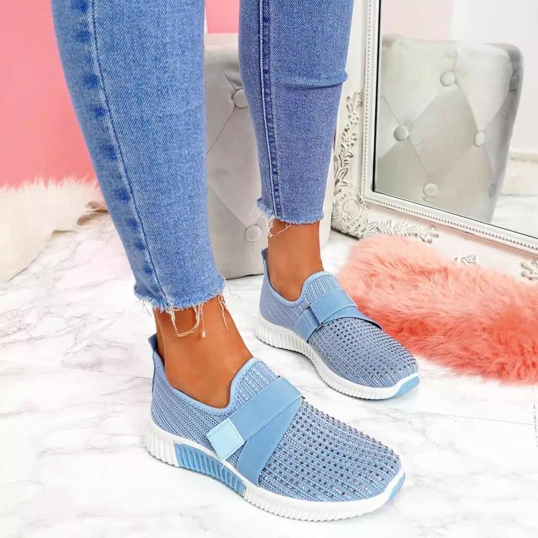 Zapatillas de deporte para mujer, nuevas, con brillantes diamantes de imitación, zapatos para mujer, sin cordones, suela cómoda, para correr y caminar, zapatos deportivos planos para mujer 