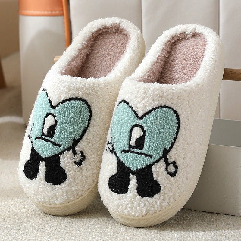 Love Korean version Autumn and Winter Couple Cotton Slippers Lovable Thick soled Cartoon Slippers in Home