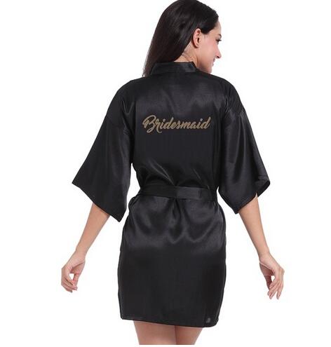 Bridal Party Robe Letter Bride on the Robe Back Women Short Satin