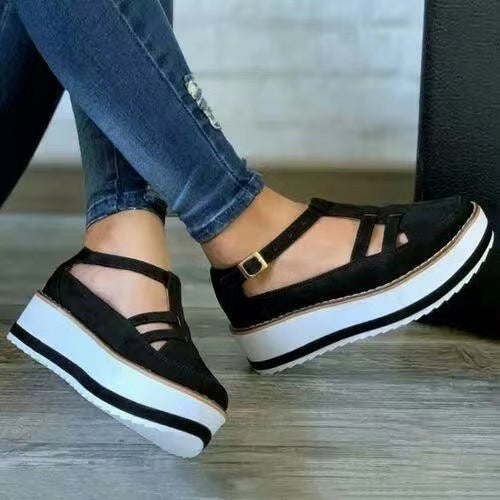 Sandalias de verano nuevas de color sólido con suela gruesa, sandalias de mujer de talla grande 35-43, zapatos de cuña de talla grande