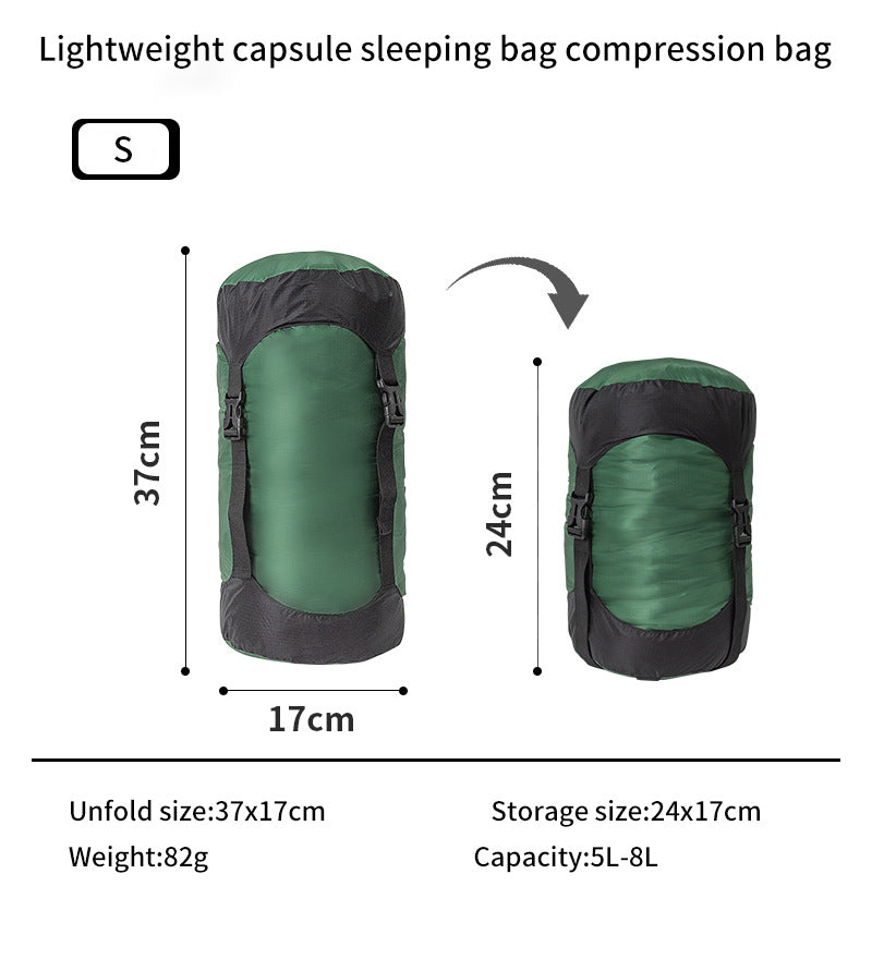 Bolsa de dormir para acampar y acampar Bolsa de almacenamiento Bolsa de compresión de cápsula liviana Bolsa de almacenamiento de ropa de viaje y varios 40D